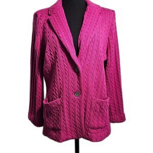 Dialogue Wool Blend Fuschia Pink Cable Knit Blazer Sweater sz M